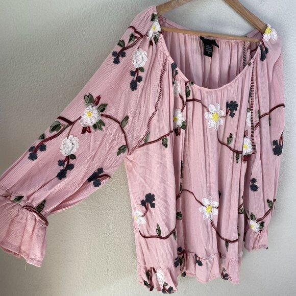 Liv Los Angeles Womens Plus 3X Pink Off Shoulder Embroidered Floral Top Blouse - Picture 10 of 11